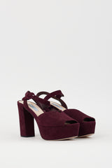 Prada Burgundy Suede Peep Toe Platform Heel