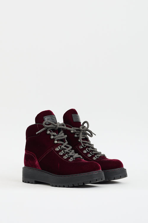 Prada Burgundy Velvet Hiking Boot