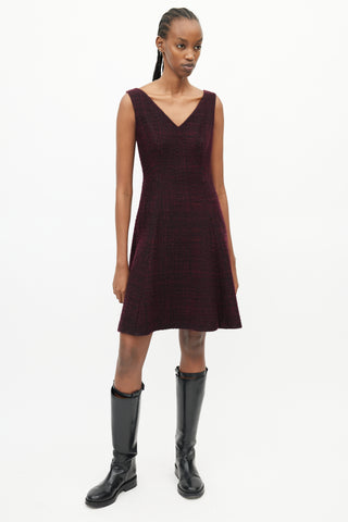 Prada Burgundy Wool V-Neck Dress