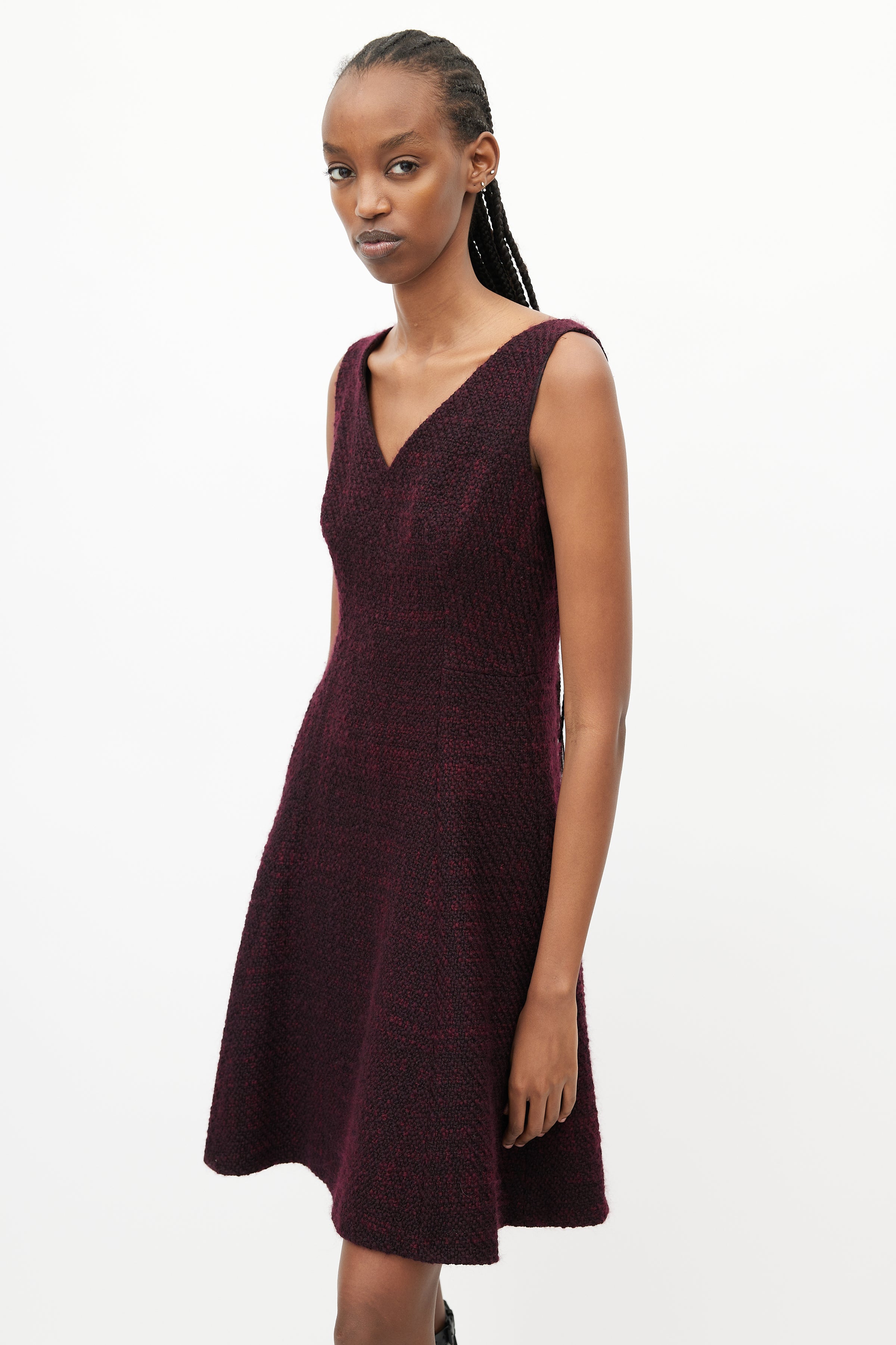 Prada // Burgundy Wool V-Neck Dress VSP Consignment Prada // Burgundy Wool V-Neck Dress VSP Consignment