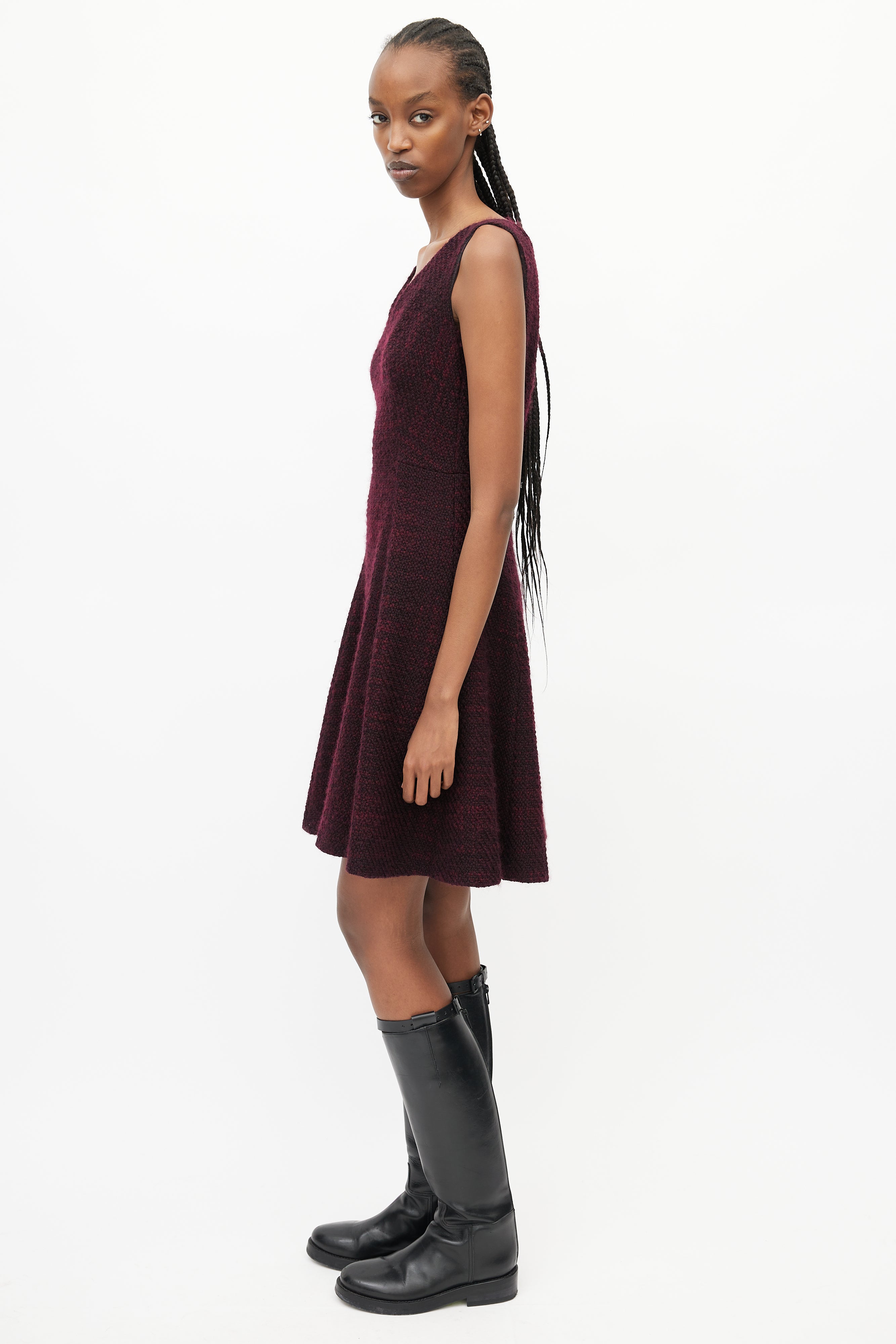 Prada // Burgundy Wool V-Neck Dress VSP Consignment Prada // Burgundy Wool V-Neck Dress VSP Consignment