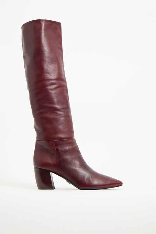 Prada Burgundy Leather Knee High Boot