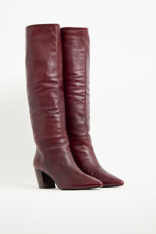 Prada Burgundy Leather Knee High Boot