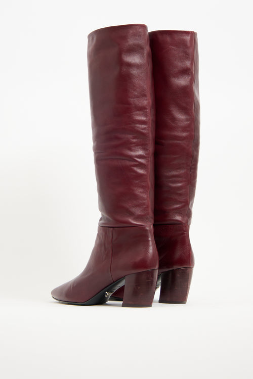 Prada Burgundy Leather Knee High Boot