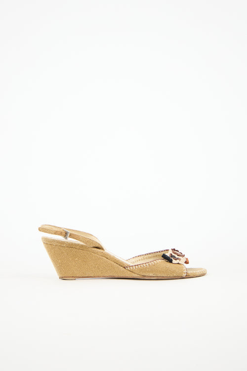 Prada Canvas Flower Wedge Sandal