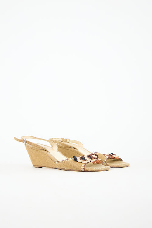 Prada Canvas Flower Wedge Sandal