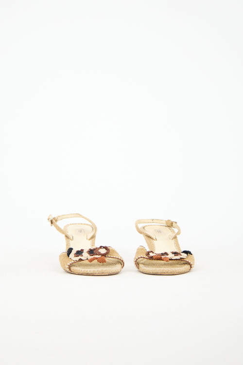 Prada Canvas Flower Wedge Sandal