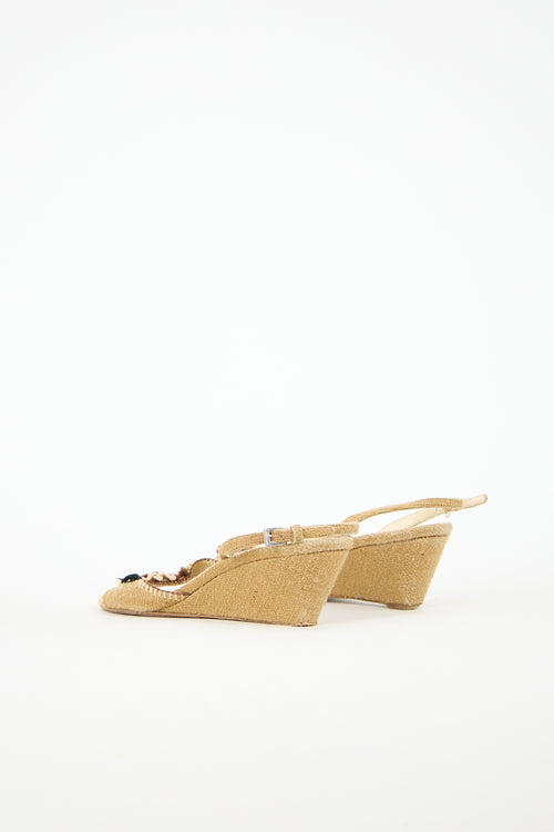 Prada Canvas Flower Wedge Sandal