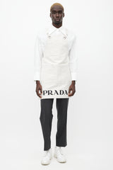 Prada Cream Canvas & Linen Logo Apron