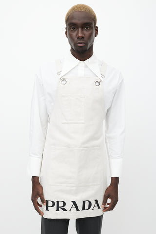 Prada Cream Canvas & Linen Logo Apron