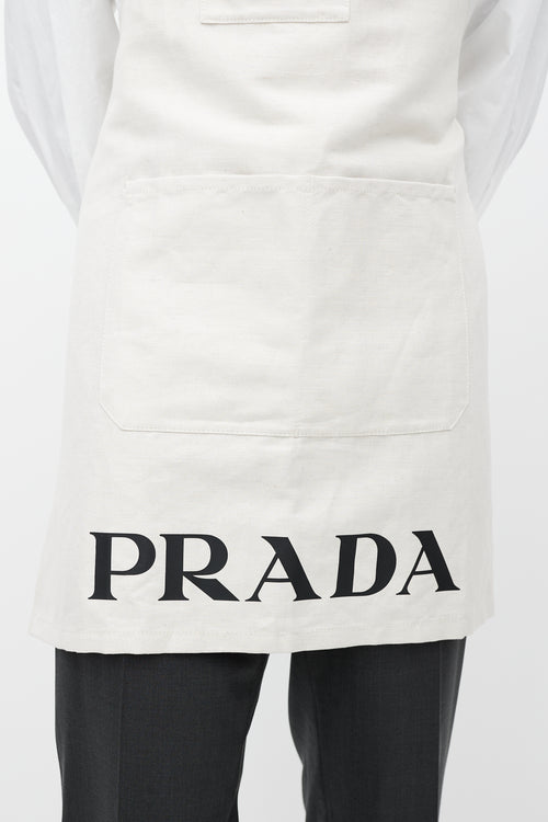 Prada Cream Canvas & Linen Logo Apron