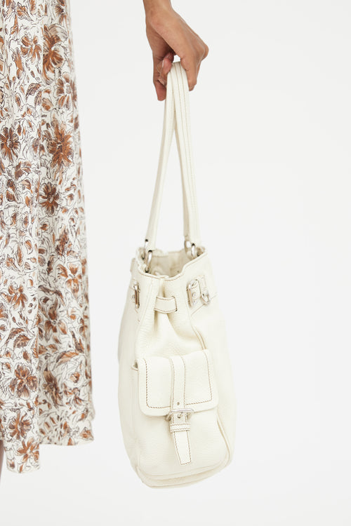 Cream Leather Buckled Shoulder Bag