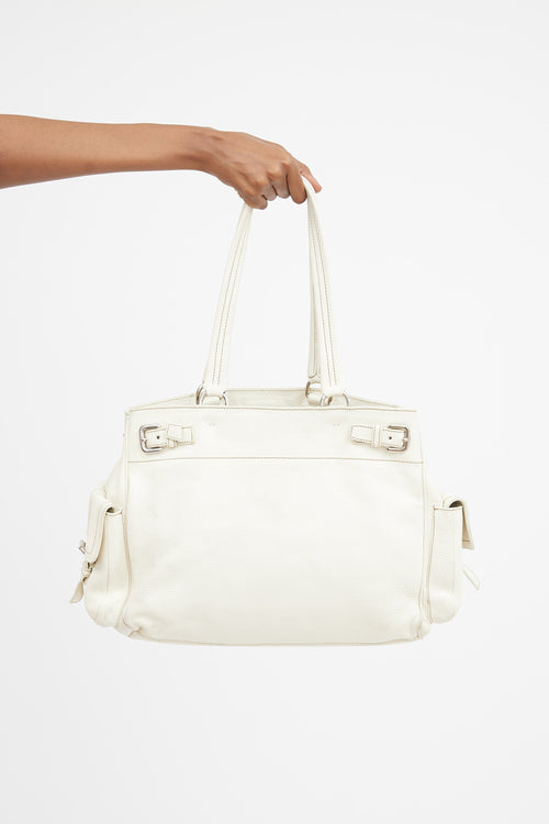 Cream Leather Buckled Shoulder Bag