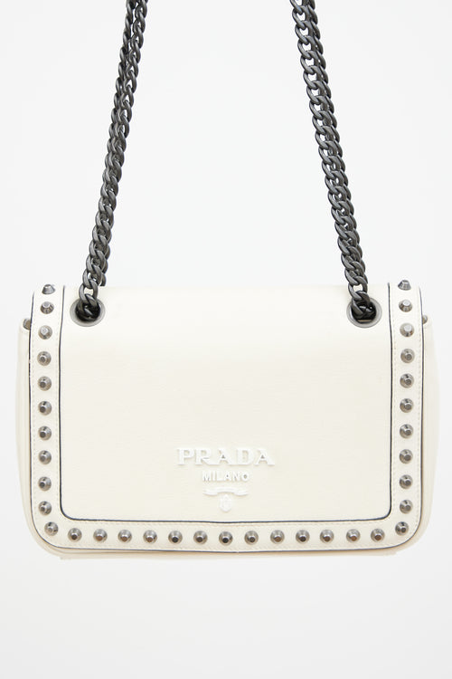Cream Leather Studded Chain Strap Bag