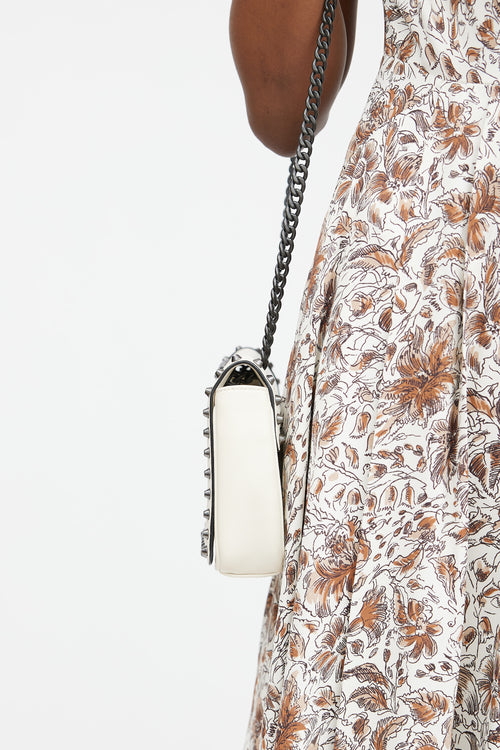 Cream Leather Studded Chain Strap Bag