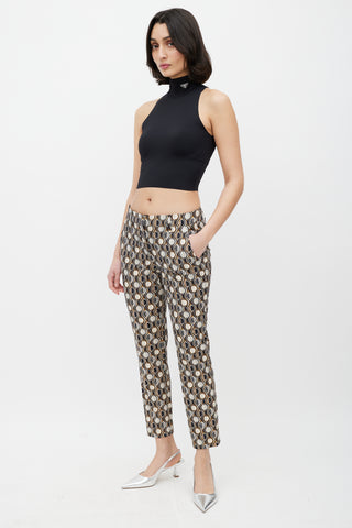 Prada Cream & Multicolour Pattern Slim Wool Trouser