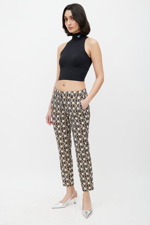 Prada Cream & Multicolour Pattern Slim Wool Trouser