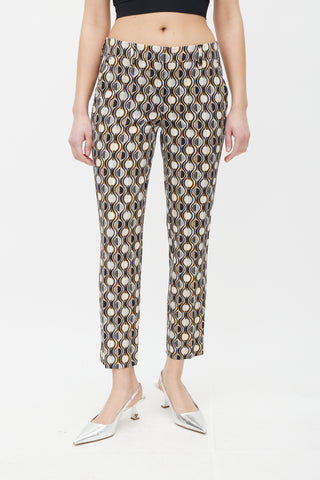 Prada Cream & Multicolour Pattern Slim Wool Trouser