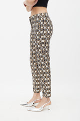 Prada Cream & Multicolour Pattern Slim Wool Trouser