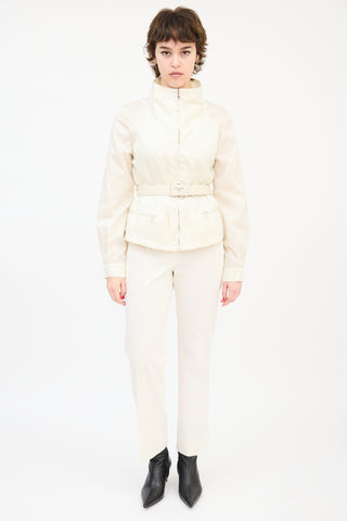 Prada Cream Nylon Belted Zip Jacket