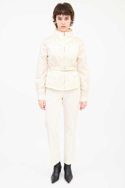 Prada Cream Nylon Belted Zip Jacket