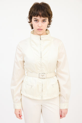 Prada Cream Nylon Belted Zip Jacket