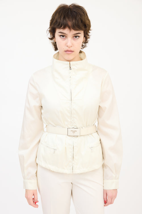 Prada Cream Nylon Belted Zip Jacket