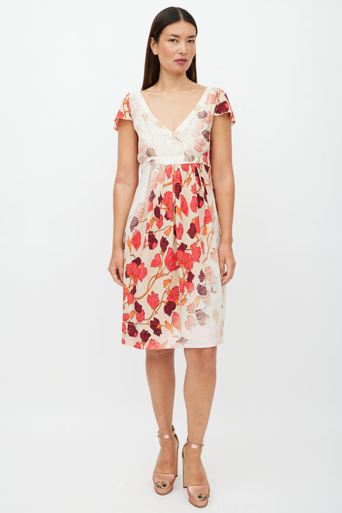 Prada Cream & Red Leaf Dress