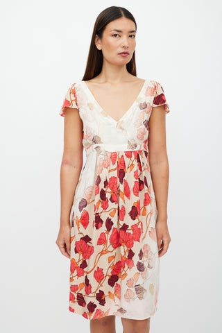 Prada Cream & Red Leaf Dress