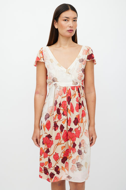 Prada Cream & Red Leaf Dress