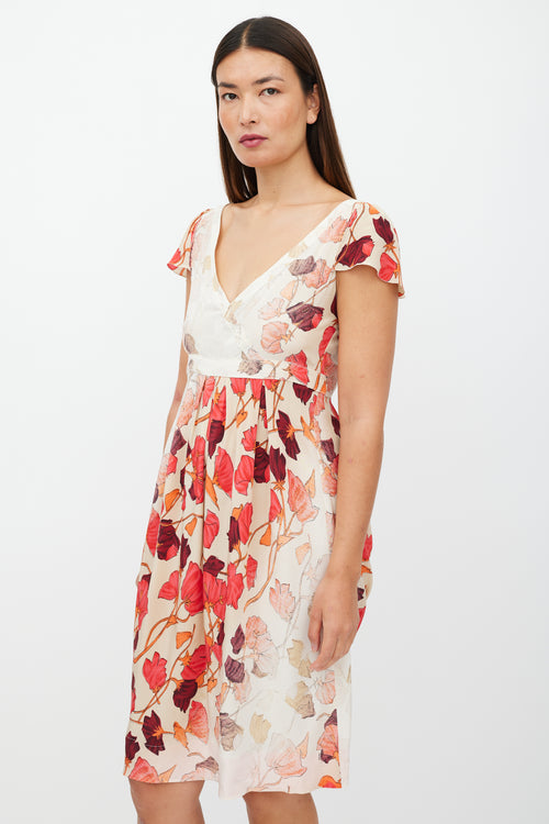 Prada Cream & Red Leaf Dress