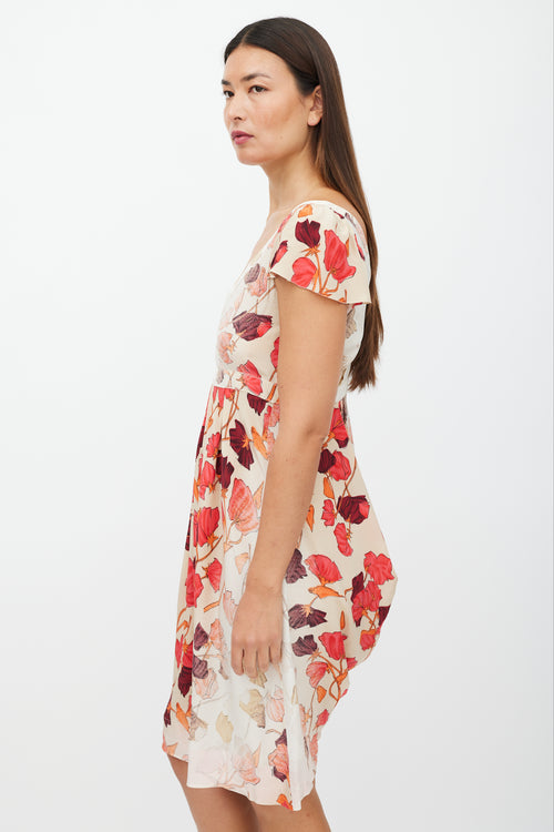 Prada Cream & Red Leaf Dress