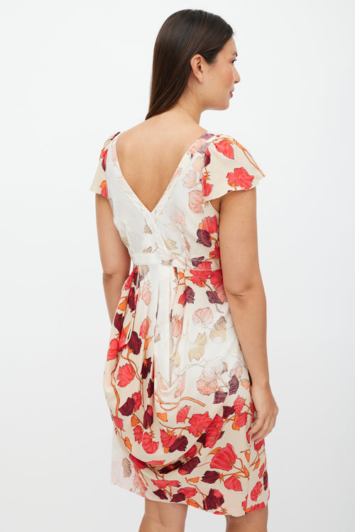 Prada Cream & Red Leaf Dress