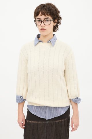 Prada Cream Wool & Cashmere Three Quarter Sleeve Sweater