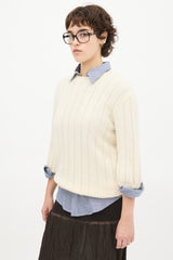 Prada Cream Wool & Cashmere Three Quarter Sleeve Sweater