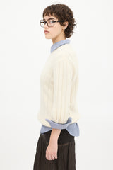 Prada Cream Wool & Cashmere Three Quarter Sleeve Sweater
