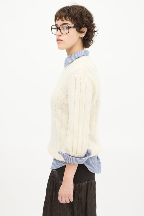 Prada Cream Wool & Cashmere Three Quarter Sleeve Sweater