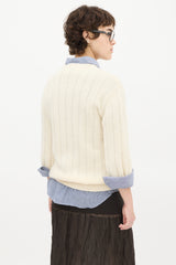 Prada Cream Wool & Cashmere Three Quarter Sleeve Sweater