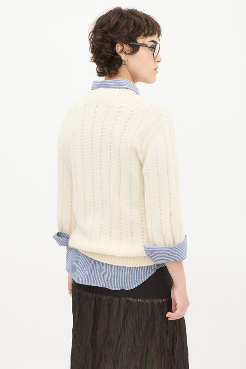 Prada Cream Wool & Cashmere Three Quarter Sleeve Sweater