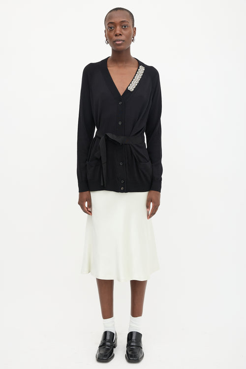 Prada Crystal Embellished Tie Cardigan