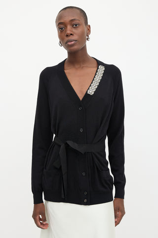Prada Crystal Embellished Tie Cardigan