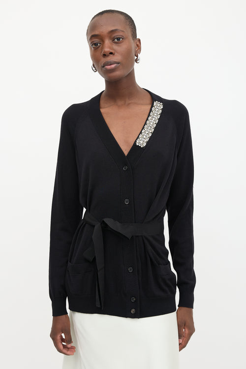 Prada Crystal Embellished Tie Cardigan