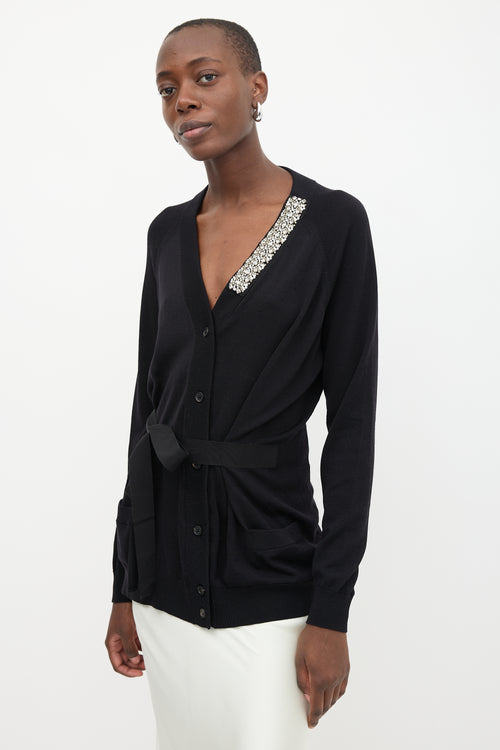 Prada Crystal Embellished Tie Cardigan
