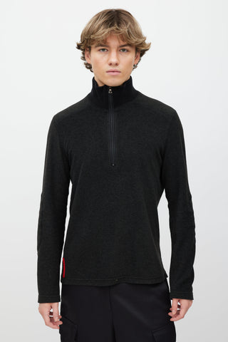 Prada Dark Grey & Black Fleece Quarter Zip Sweater