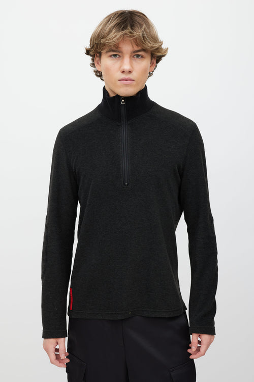 Prada Dark Grey & Black Fleece Quarter Zip Sweater