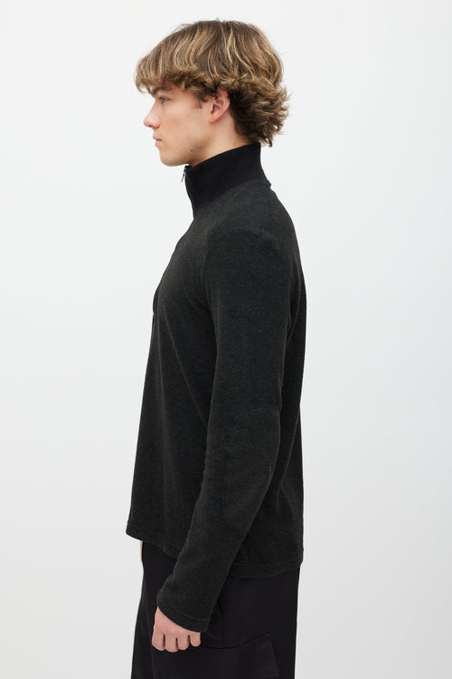 Prada Dark Grey & Black Fleece Quarter Zip Sweater