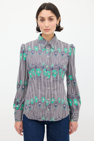 Prada Grey & Multicolour Cotton Floral Shirt