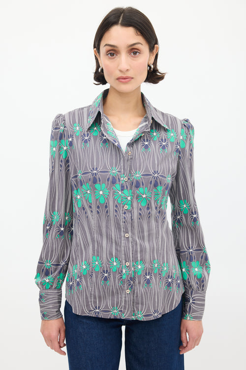 Prada Grey & Multicolour Cotton Floral Shirt