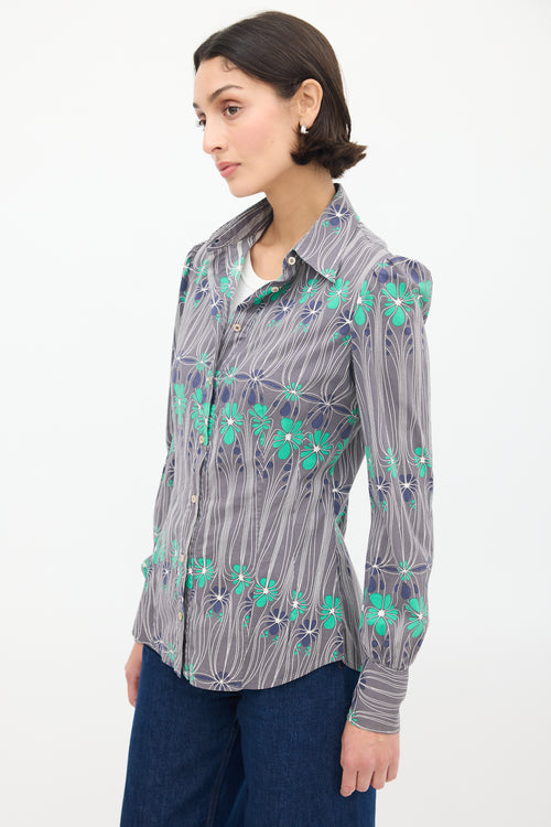 Prada Grey & Multicolour Cotton Floral Shirt