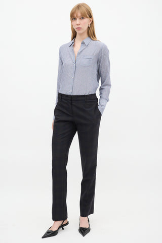 Prada Dark Grey & Navy Plaid Buckle Waist Trouser